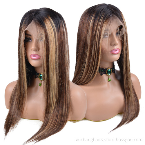 Usexy Popular Star Human Wig Wholesale Raw Indian Hair Straight Highlight Honey Blonde Lace Frontal Wig For Women